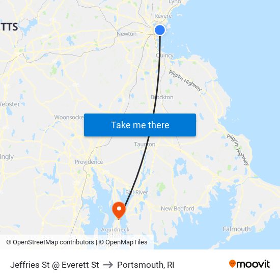 Jeffries St @ Everett St to Portsmouth, RI map