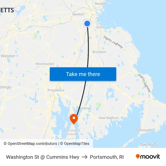 Washington St @ Cummins Hwy to Portsmouth, RI map
