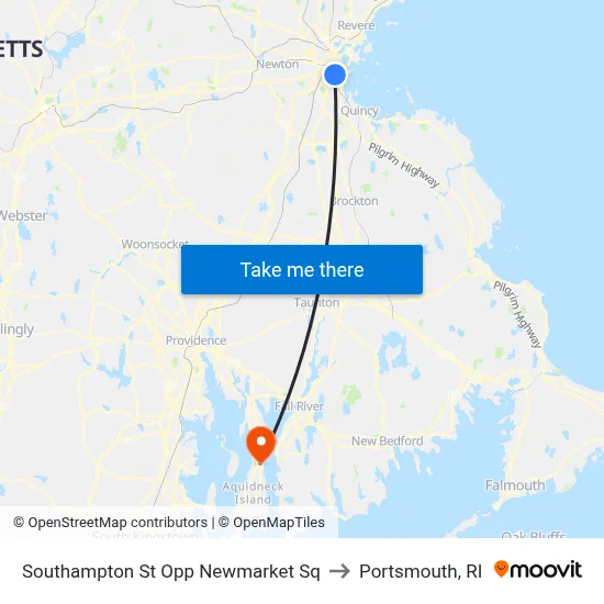 Southampton St Opp Newmarket Sq to Portsmouth, RI map