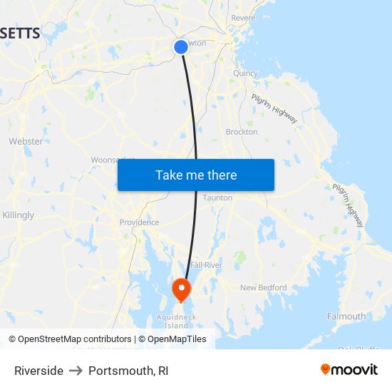 Riverside to Portsmouth, RI map