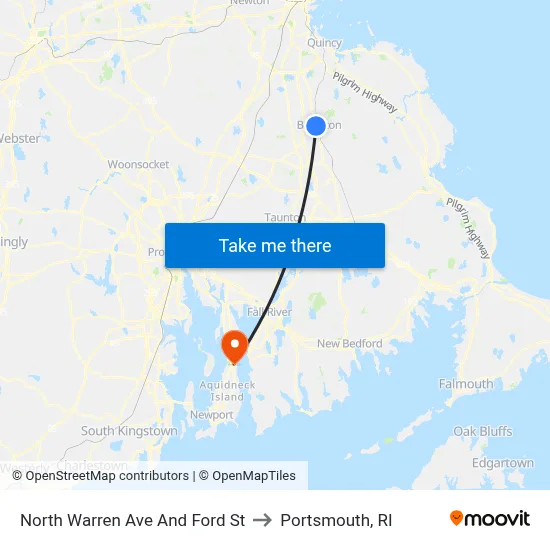 North Warren Ave And Ford St to Portsmouth, RI map