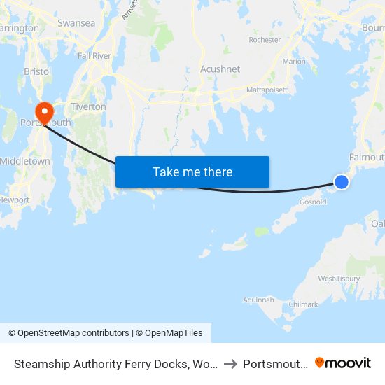 Steamship Authority Ferry Docks, Woods Hole to Portsmouth, RI map