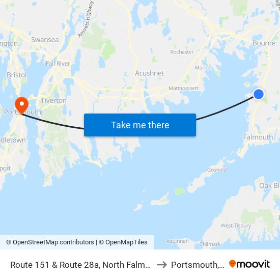 Route 151 & Route 28a, North Falmouth to Portsmouth, RI map