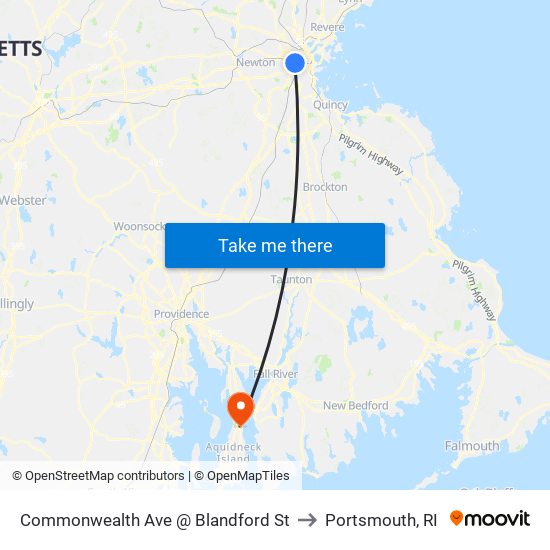 Commonwealth Ave @ Blandford St to Portsmouth, RI map