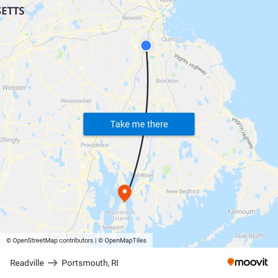 Readville to Portsmouth, RI map