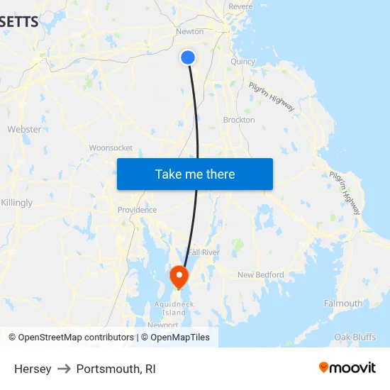 Hersey to Portsmouth, RI map