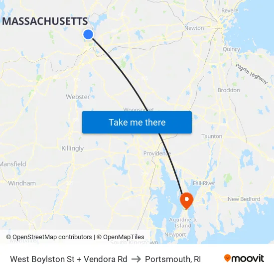 West Boylston St + Vendora Rd to Portsmouth, RI map