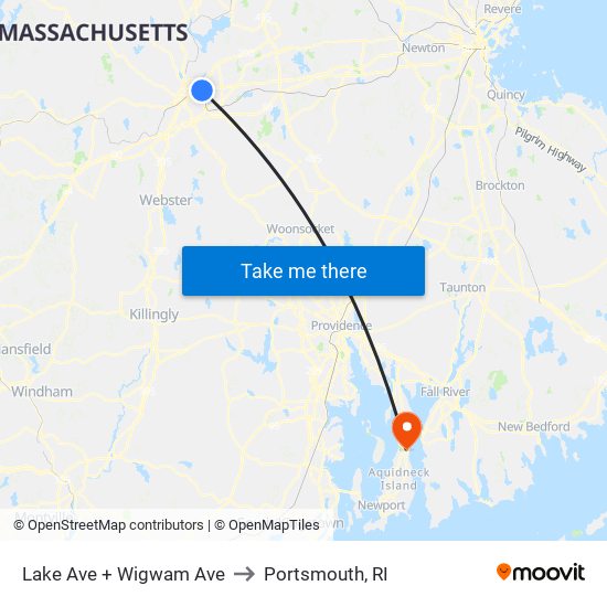 Lake Ave + Wigwam Ave to Portsmouth, RI map