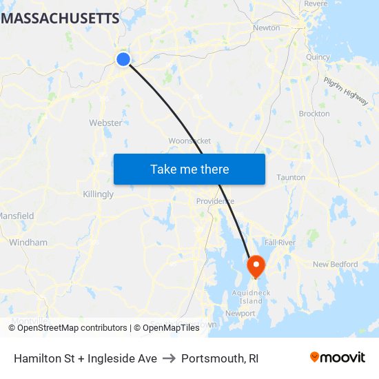 Hamilton St + Ingleside Ave to Portsmouth, RI map