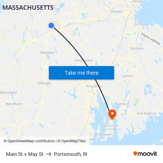 Main St + May St to Portsmouth, RI map