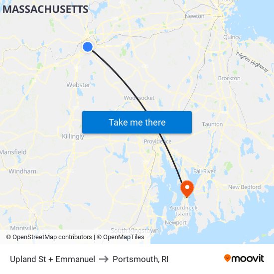 Upland St at Emmanuel to Portsmouth, RI map