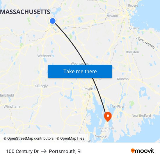 100 Century Dr to Portsmouth, RI map