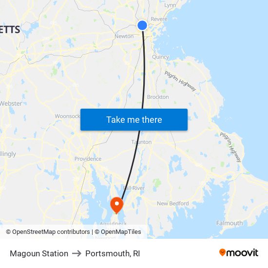 Magoun Station to Portsmouth, RI map