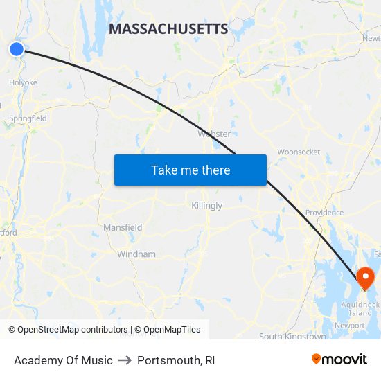 Academy Of Music to Portsmouth, RI map