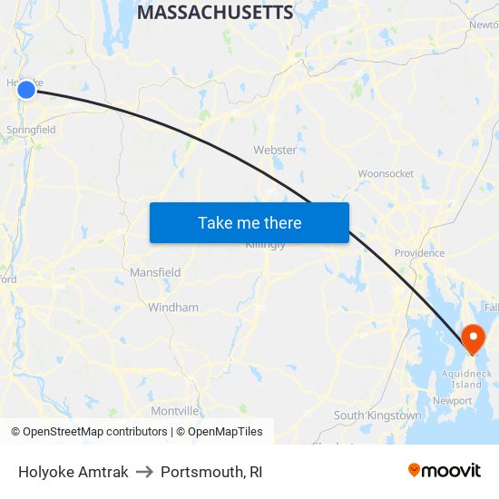 Holyoke Amtrak to Portsmouth, RI map