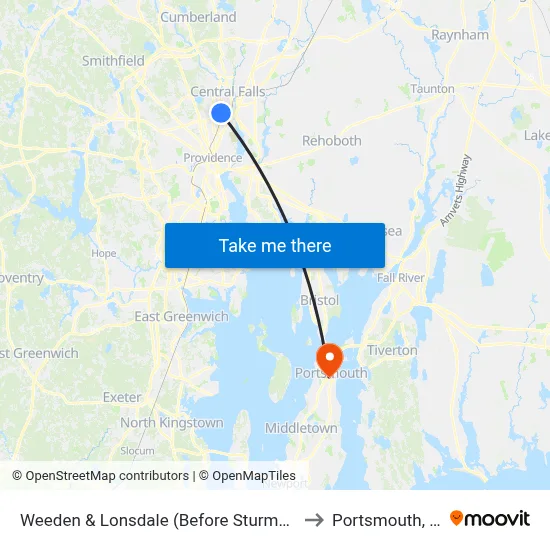 Weeden & Lonsdale (Before Sturman) to Portsmouth, RI map