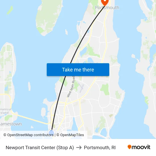 Newport Transit Center (Stop A) to Portsmouth, RI map