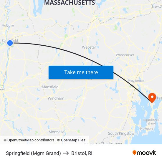Springfield (Mgm Grand) to Bristol, RI map