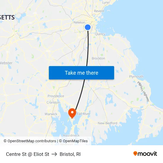 Centre St @ Eliot St to Bristol, RI map