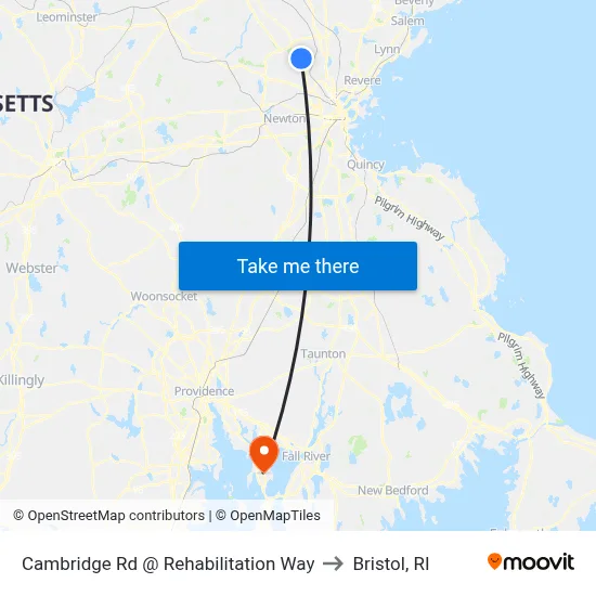 Cambridge Rd @ Rehabilitation Way to Bristol, RI map