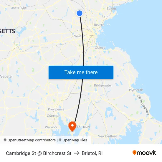 Cambridge St @ Birchcrest St to Bristol, RI map