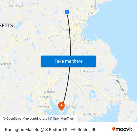 Burlington Mall Rd @ S Bedford St to Bristol, RI map