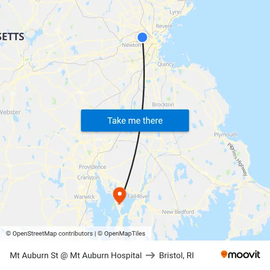 Mt Auburn St @ Mt Auburn Hospital to Bristol, RI map