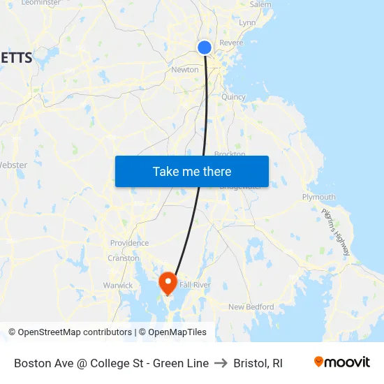 Boston Ave @ College St - Green Line to Bristol, RI map