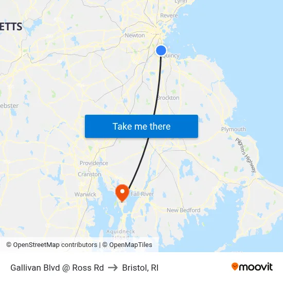 Gallivan Blvd @ Ross Rd to Bristol, RI map