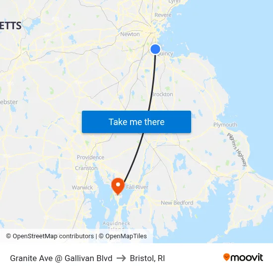 Granite Ave @ Gallivan Blvd to Bristol, RI map