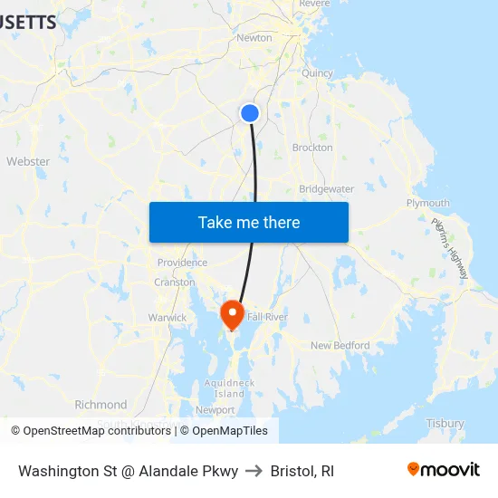 Washington St @ Alandale Pkwy to Bristol, RI map