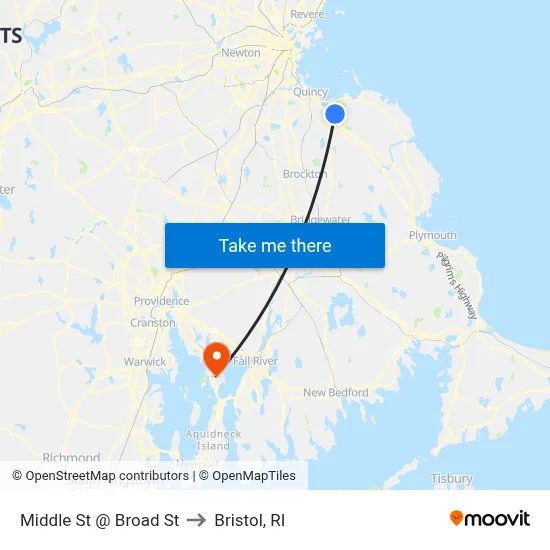 Middle St @ Broad St to Bristol, RI map