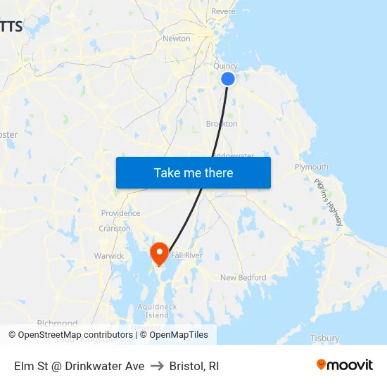 Elm St @ Drinkwater Ave to Bristol, RI map