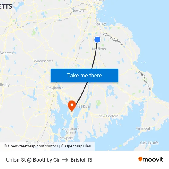 Union St @ Boothby Cir to Bristol, RI map