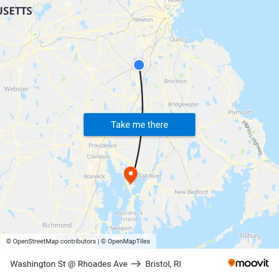 Washington St @ Rhoades Ave to Bristol, RI map