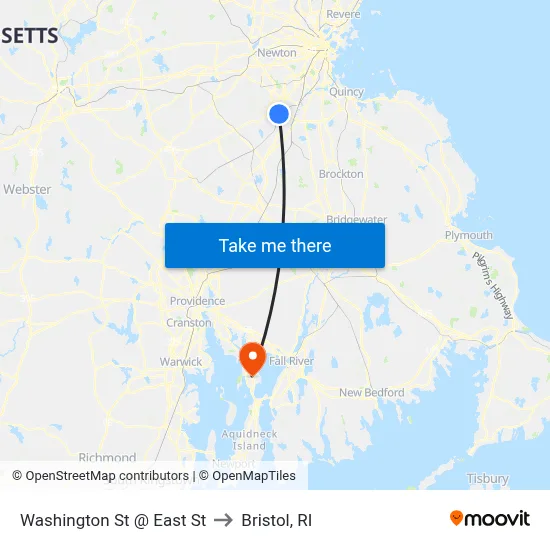 Washington St @ East St to Bristol, RI map