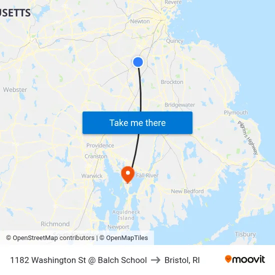 1182 Washington St @ Balch School to Bristol, RI map