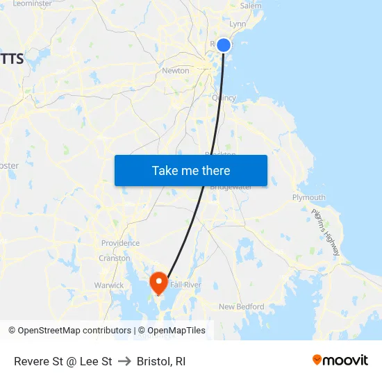 Revere St @ Lee St to Bristol, RI map