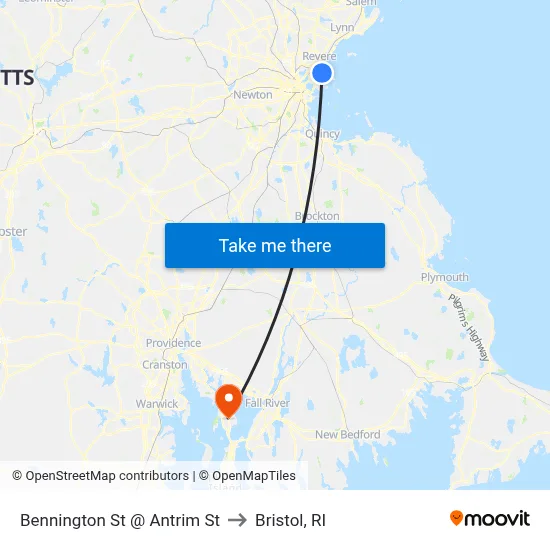 Bennington St @ Antrim St to Bristol, RI map