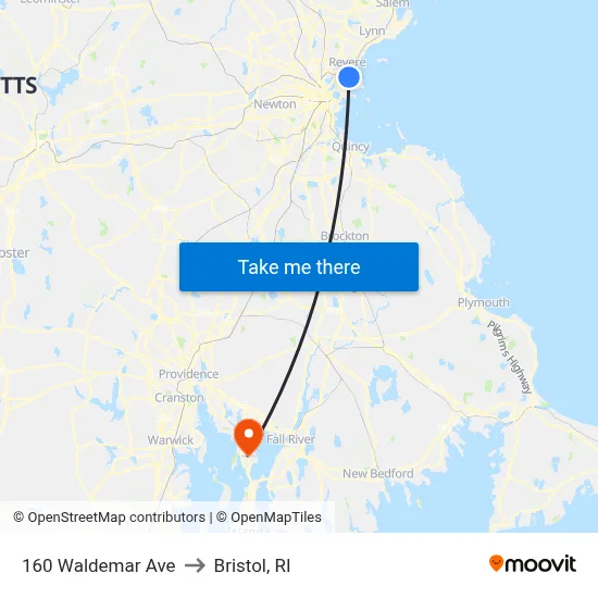 160 Waldemar Ave to Bristol, RI map