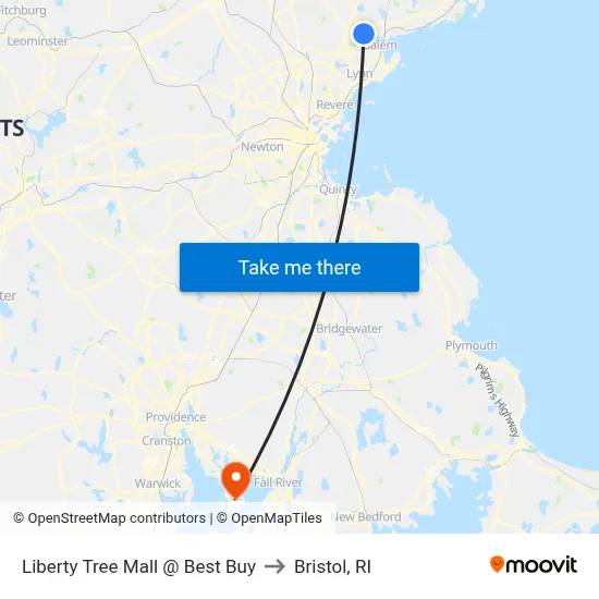 Liberty Tree Mall @ Best Buy to Bristol, RI map