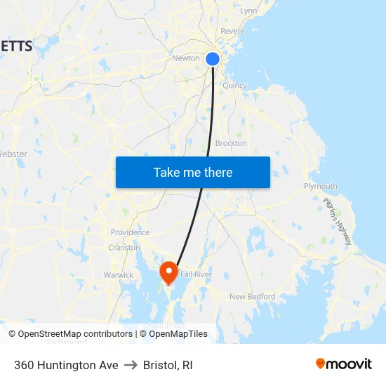 360 Huntington Ave to Bristol, RI map