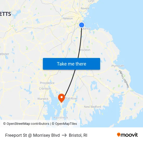 Freeport St @ Morrisey Blvd to Bristol, RI map