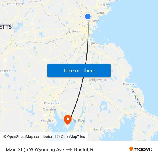 Main St @ W Wyoming Ave to Bristol, RI map