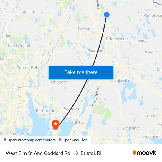 West Elm St And Goddard Rd to Bristol, RI map