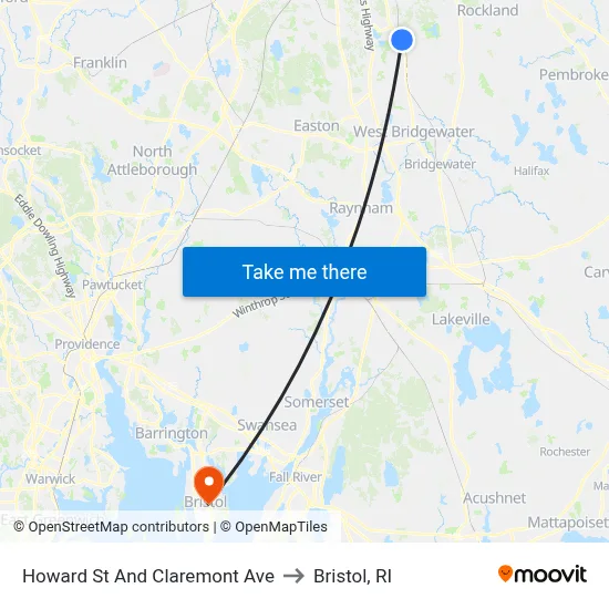 Howard St And Claremont Ave to Bristol, RI map