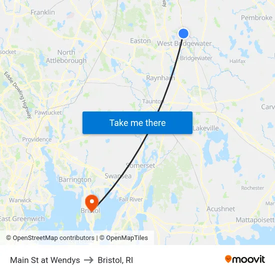 Main St at Wendys to Bristol, RI map