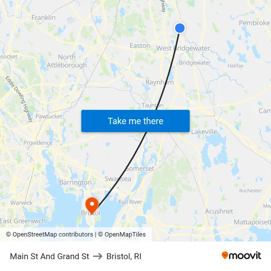 Main St And Grand St to Bristol, RI map