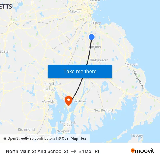 North Main St And School St to Bristol, RI map