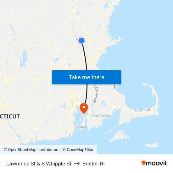 Lawrence St & S Whipple St to Bristol, RI map
